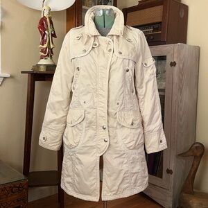 Vintage 90s Cream Nylon & Corduroy Korean Trench Coat Utility Jacket